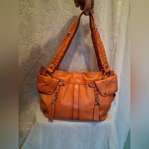 b. makosky Orange Leather Shoulder Bag
